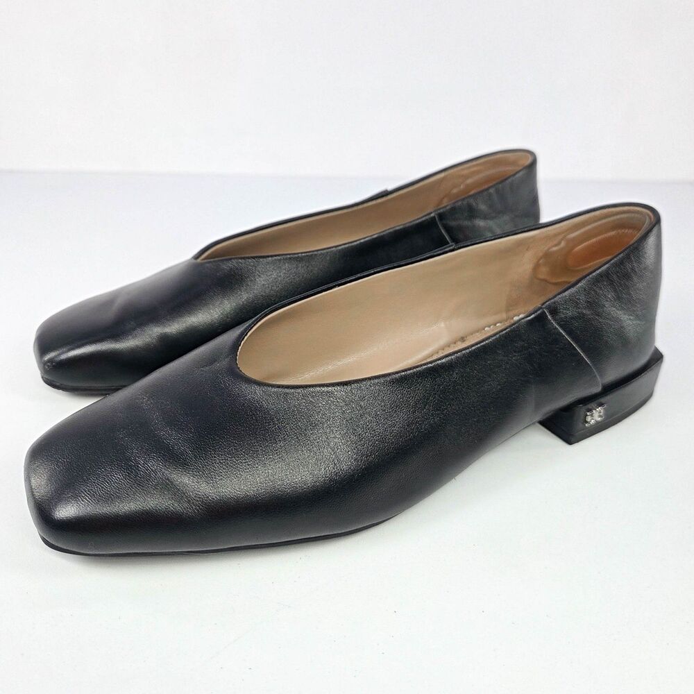 Sam Edelman Kasey Black Leather Square Toe Flats Women's 7.5